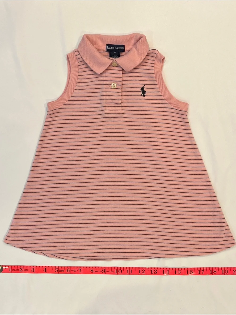 Ralph Lauren 90s Pink Navy Striped A Line Polo Vintage Dress 2T